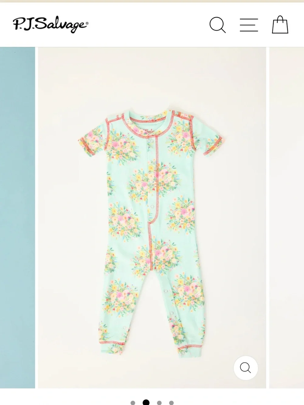 P.J. Salvage Mint Floral One-Piece with Pink Trim